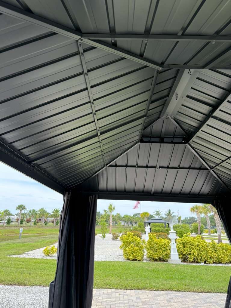 Underside of the vented two-tier hardtop gazebo roof