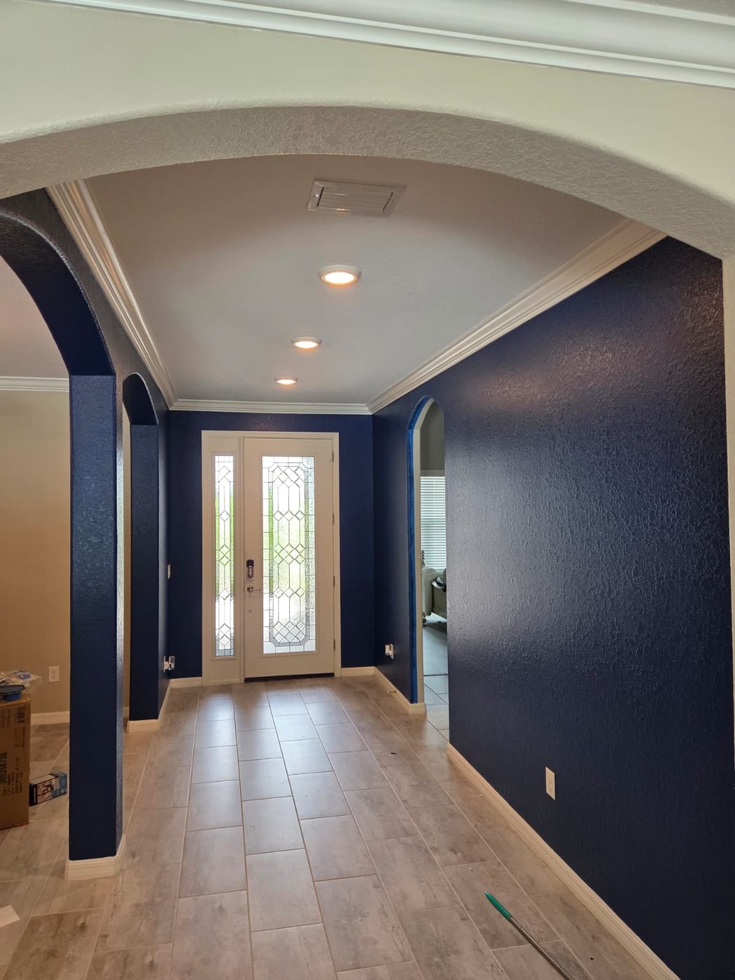 Navy accent walls at entryway