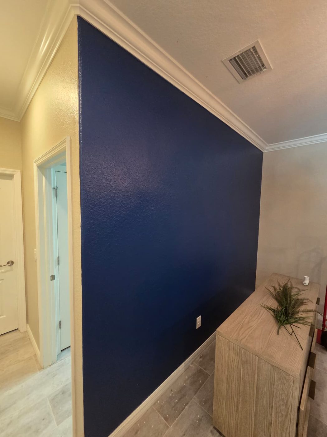 Navy accent wall in hallway